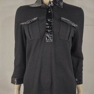 Michael Simon black faux alligator collar silk blend blouse shirt ladies Medium